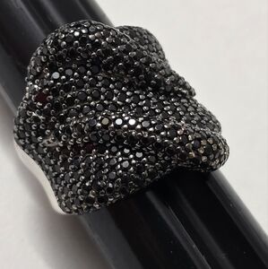 Sterling Silver 925 Sleek Black Spinel Statement Ring